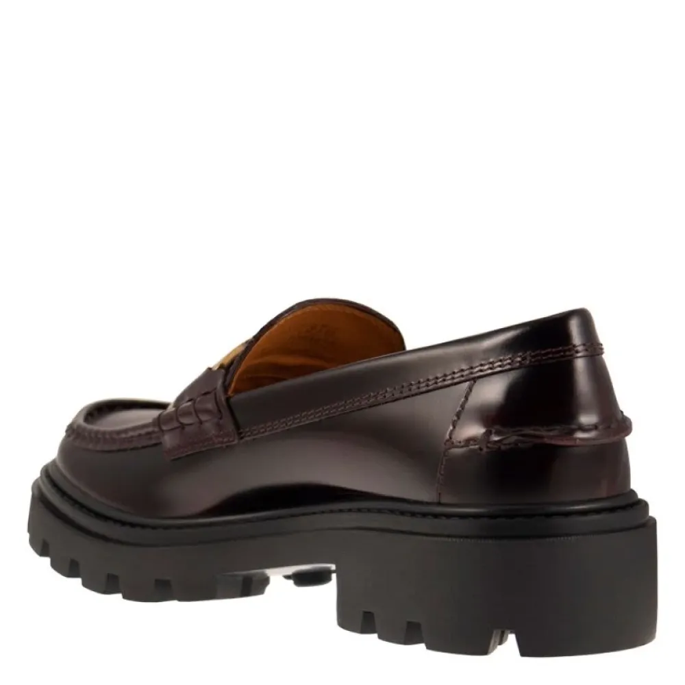 DAMES Tod's Loafers^Semi-Glanzende Leren Moccasin met Metalen T-Ketting