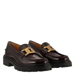 DAMES Tod's Loafers^Semi-Glanzende Leren Moccasin met Metalen T-Ketting