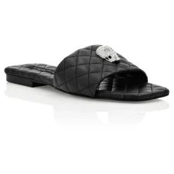 DAMES Philipp Plein Slippers^Skull-embellished Quilted Leather Slides