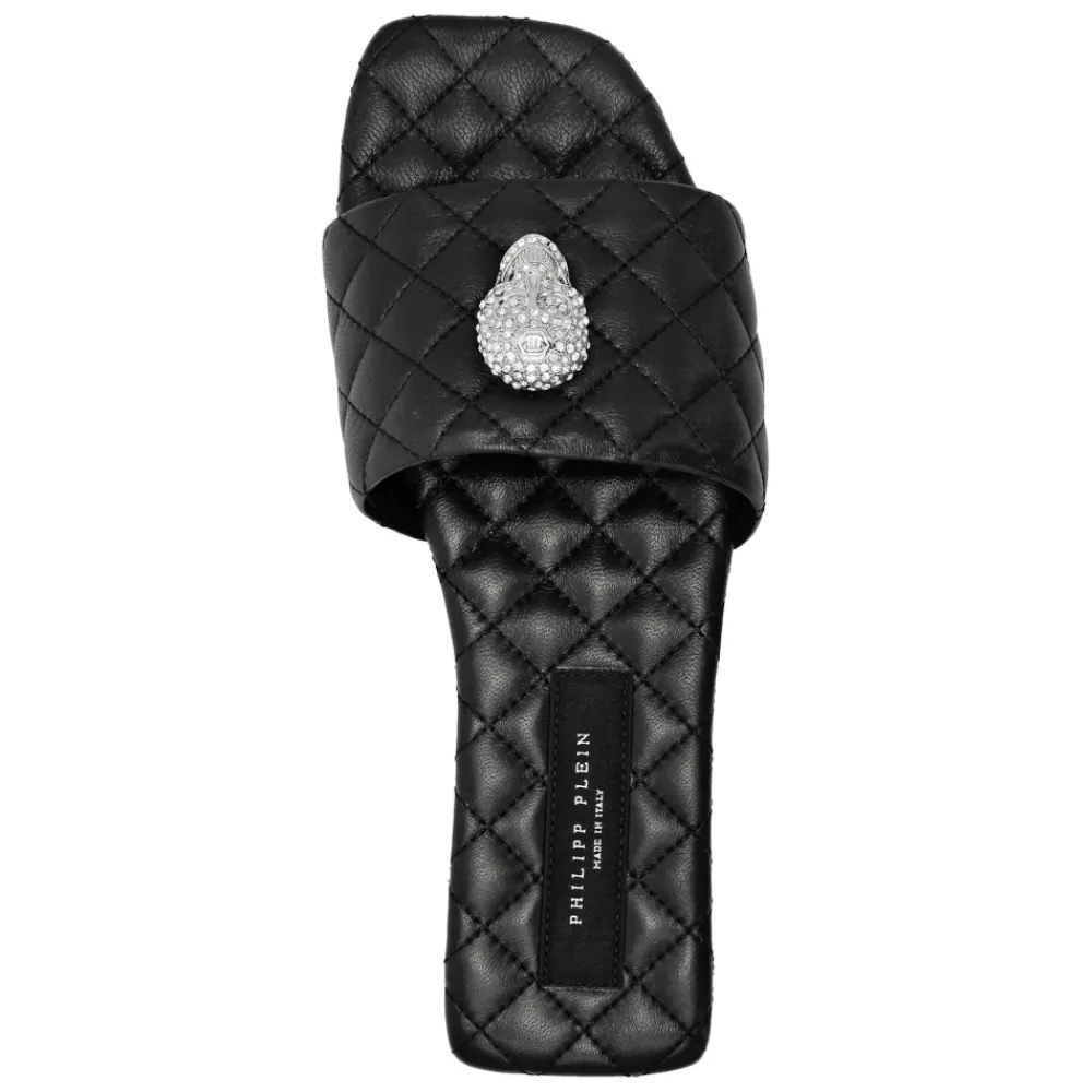 DAMES Philipp Plein Slippers^Skull-embellished Quilted Leather Slides