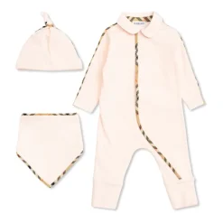 Burberry Sleepsuit, Bib and Hat Set