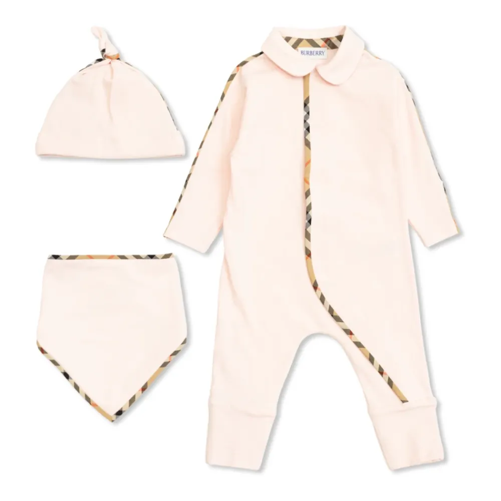 Burberry Sleepsuit, Bib and Hat Set