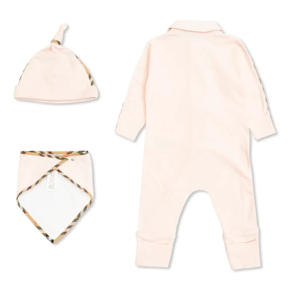 Burberry Sleepsuit, Bib and Hat Set