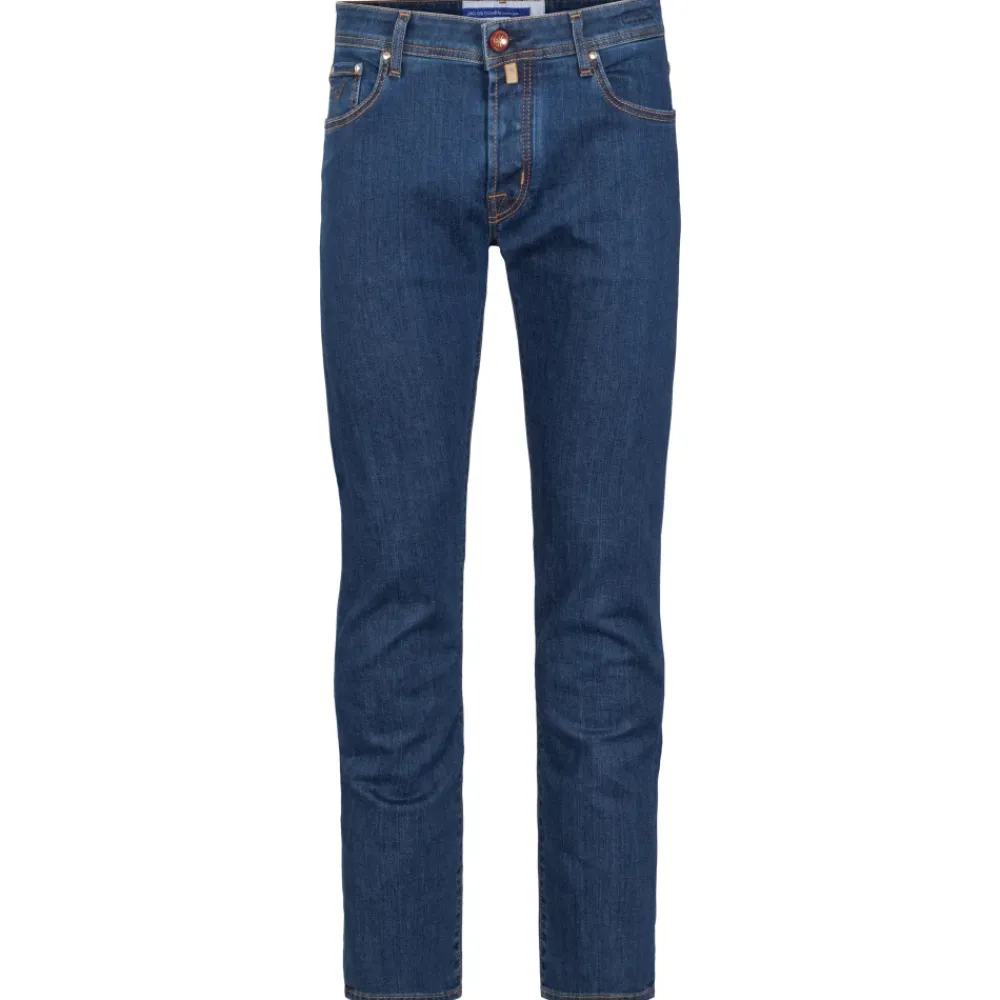 Heren Jacob Cohën Jeans^Slim Fit Denim Jeans met Borduursel