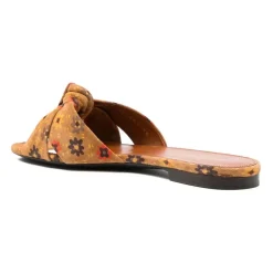 DAMES Saint Laurent Slippers van suède met knoop en bloemenprint