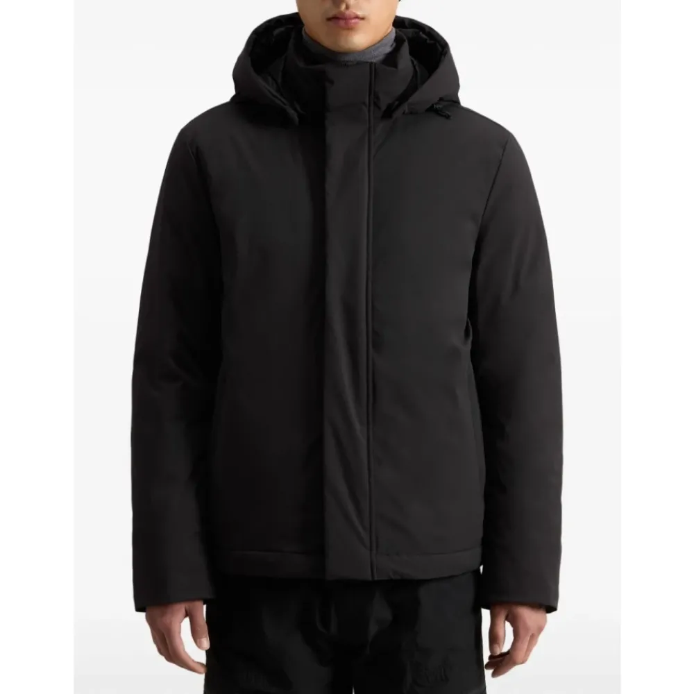 Heren Woolrich Jassen^Stretch Nylon Jas met Padding en Afneembare Capuchon