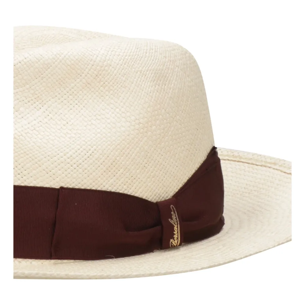 Heren Borsalino Hoeden^Stro Panama Hoeden met Contrasterende Hoofdband