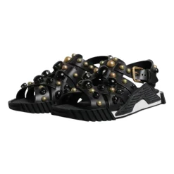 Heren Dolce & Gabbana Studded Leren Slide Sandalen met Logo