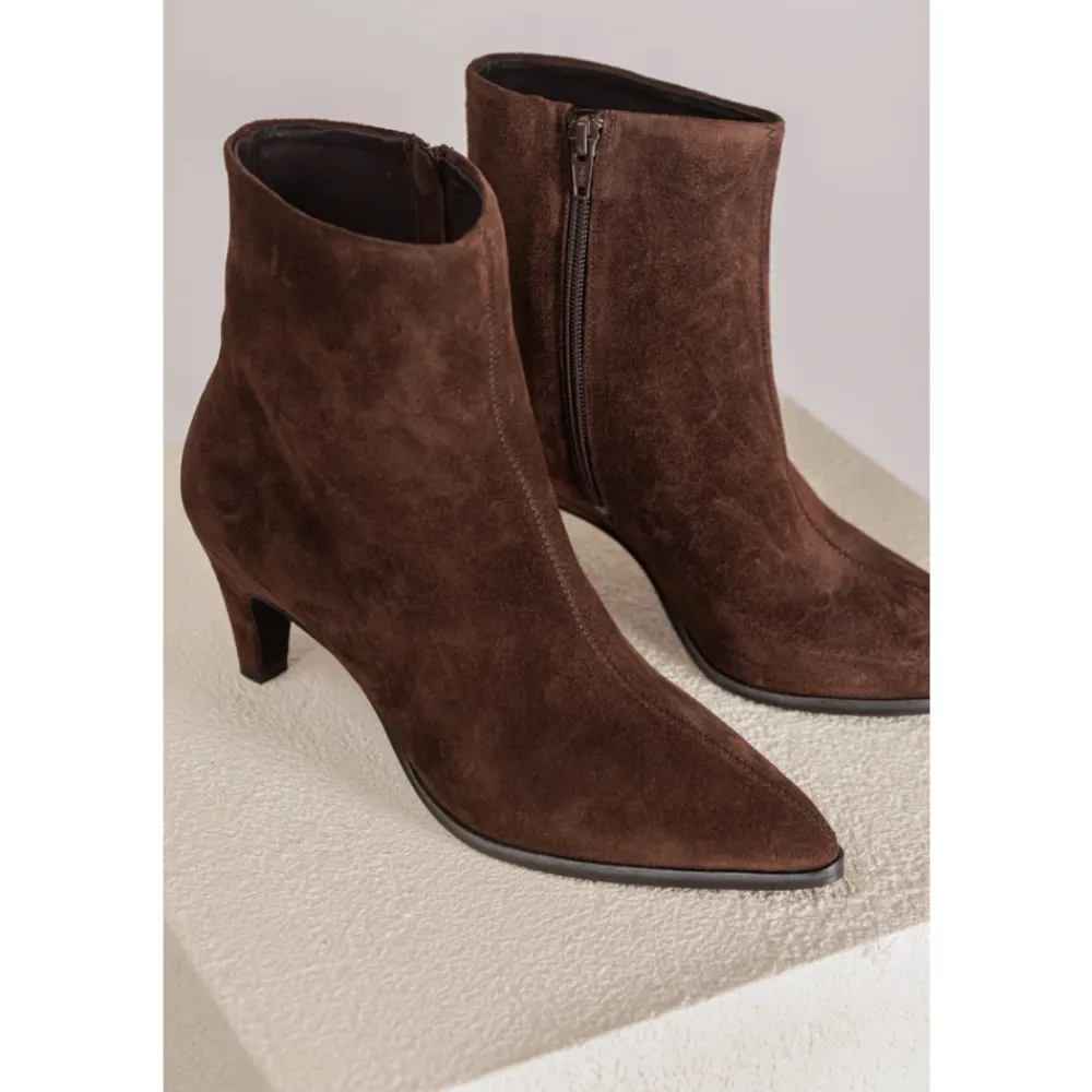 DAMES Via Vai Enkellaarsjes|Laarzen^Suède Enkellaars met Kittenhak