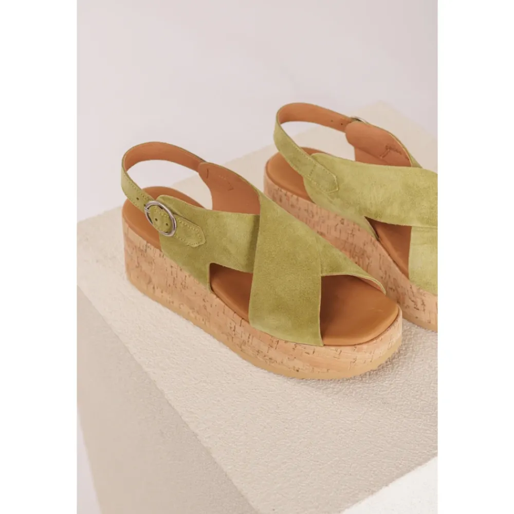 DAMES Via Vai Suède sandaal met kurken sleehak