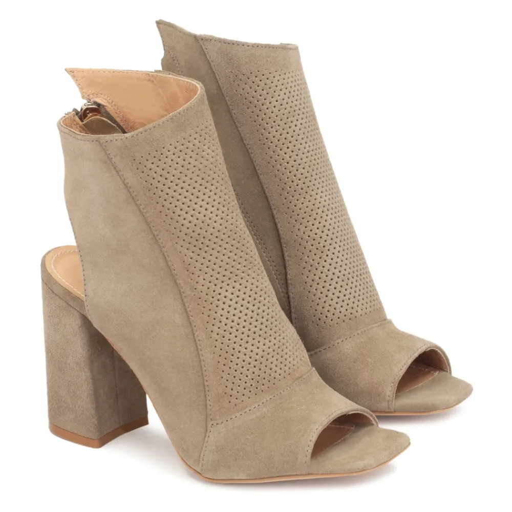 DAMES Kazar Suede peep toe booties met een open teen en hiel