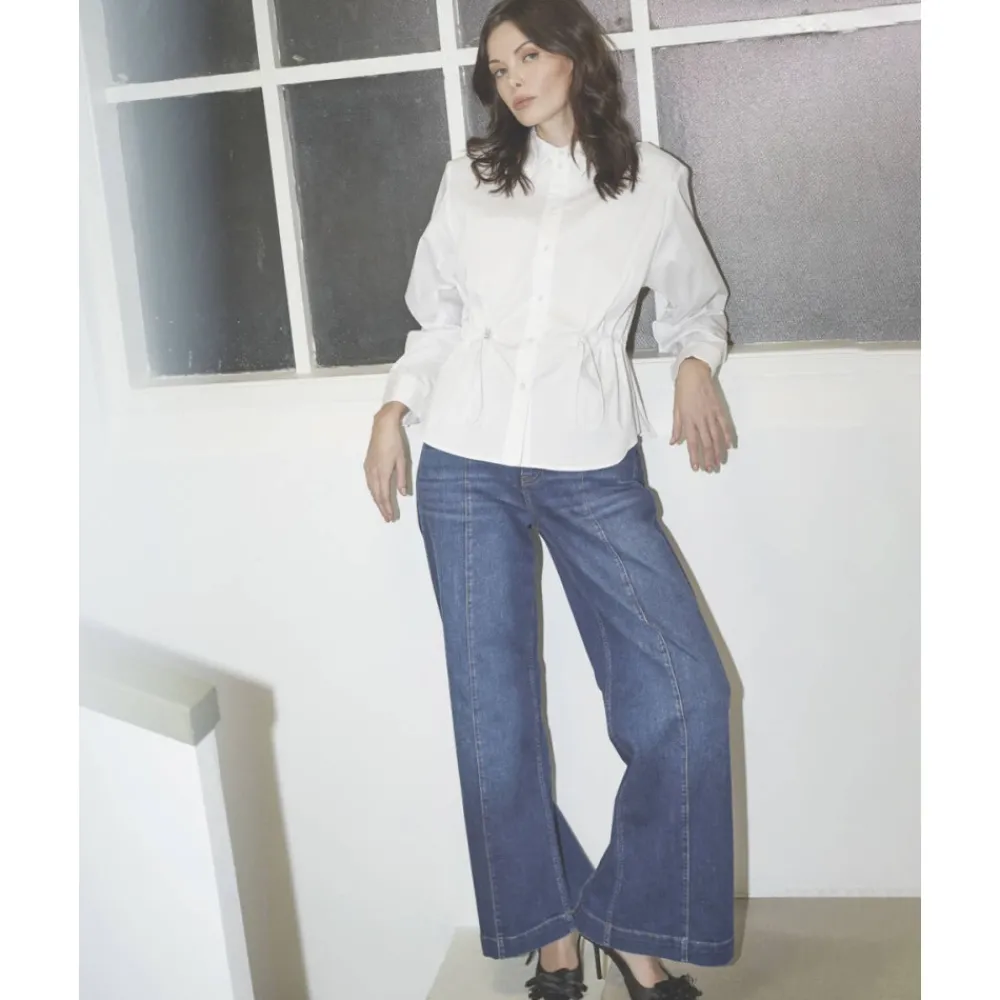 DAMES Co'Couture Tie Waist Shirt Short Sleeve Blouse