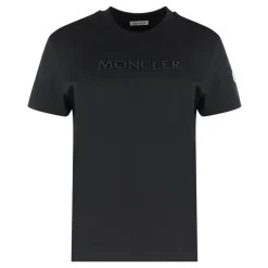 DAMES Moncler Shirts^T-shirt met ribgebreide kraag en ronde hals