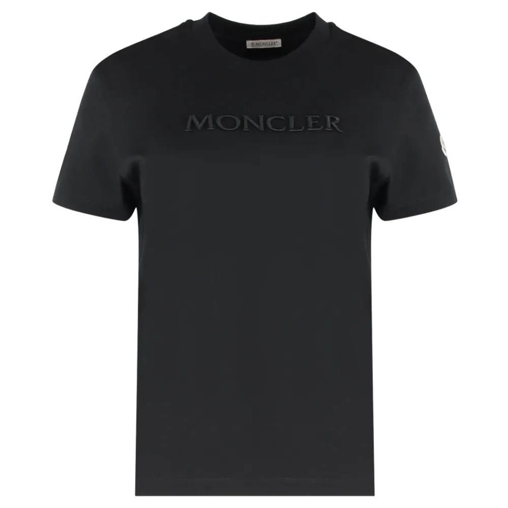 DAMES Moncler Shirts^T-shirt met ribgebreide kraag en ronde hals