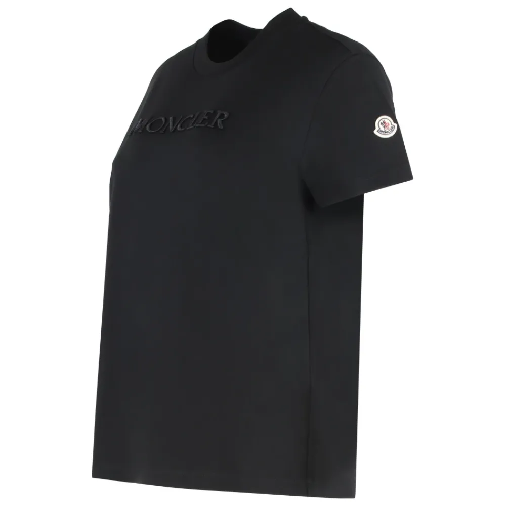 DAMES Moncler Shirts^T-shirt met ribgebreide kraag en ronde hals