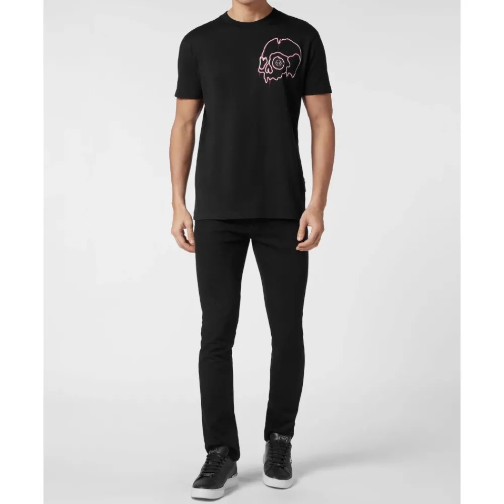 Heren Philipp Plein T-shirt Round Neck SS Dripping Skull