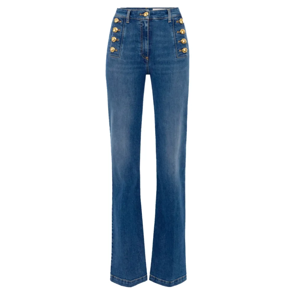 DAMES Elisabetta Franchi Jeans^Uitlopende denim broek met matrozenknopen