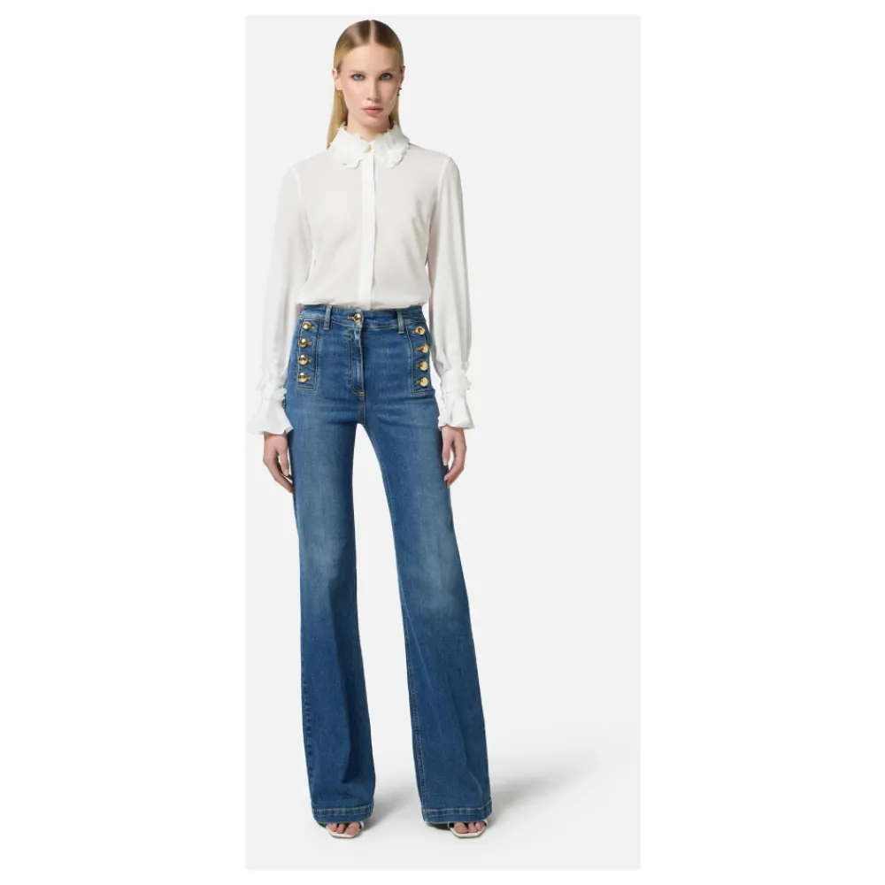 DAMES Elisabetta Franchi Jeans^Uitlopende denim broek met matrozenknopen