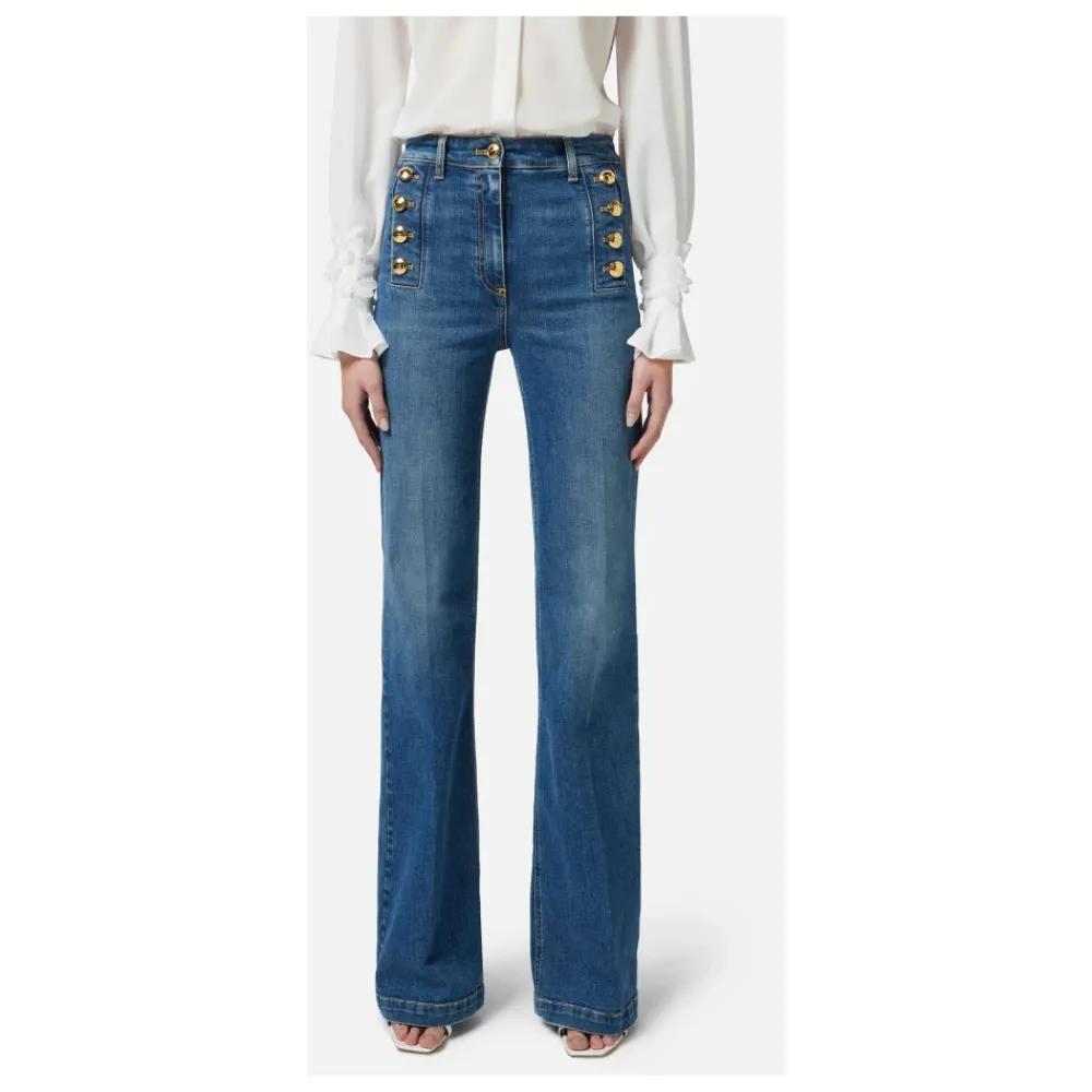 DAMES Elisabetta Franchi Jeans^Uitlopende denim broek met matrozenknopen