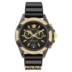 DAMES Versace Horloges|Horloges^Unisex Horloge Icon Active Gouden Wijzerplaat e Siliconen Band VEZ701723