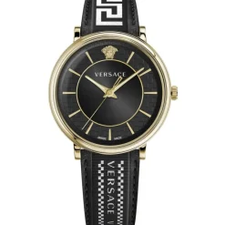 Heren Versace Horloges^V-CIRCLE Leren Armband Horloge
