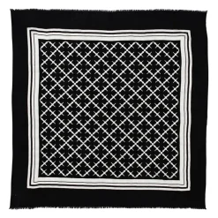 DAMES By Malene Birger Vierkante wollen sjaal met franjes en bloemmotief