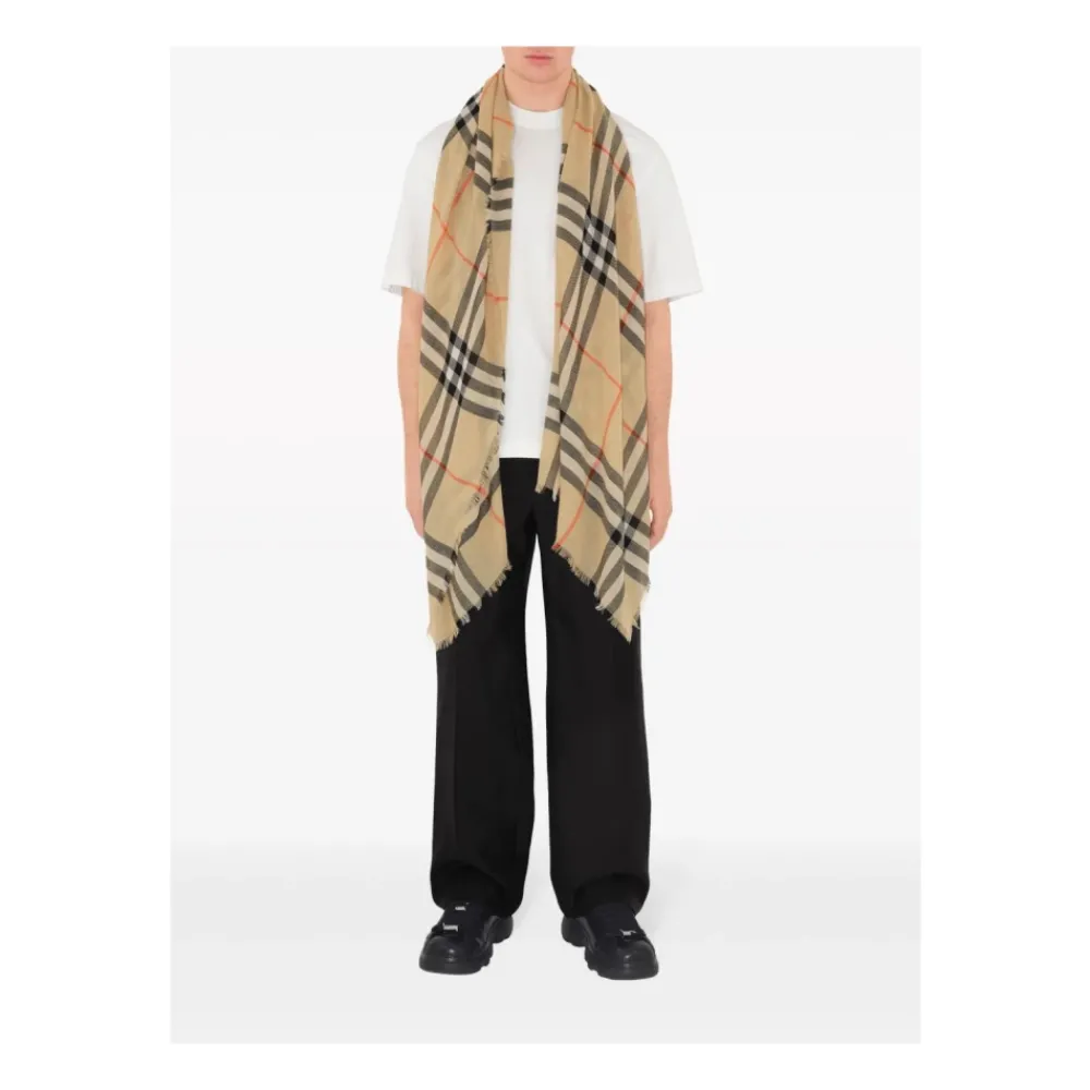 DAMES Burberry Sjaals^Vintage Check Wollen Sjaal Rafelrand