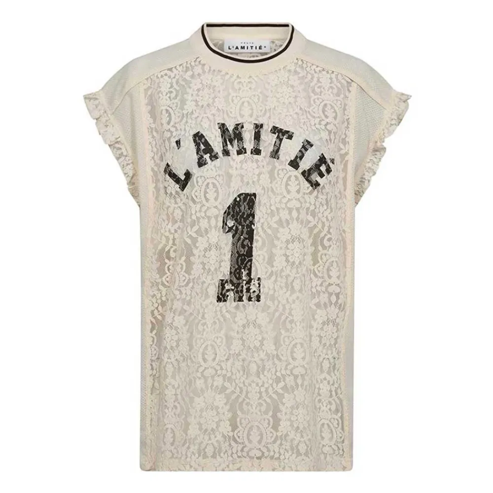 DAMES Haute L'Amitié Shirts^Voetbal Kant Ruche Top met Print