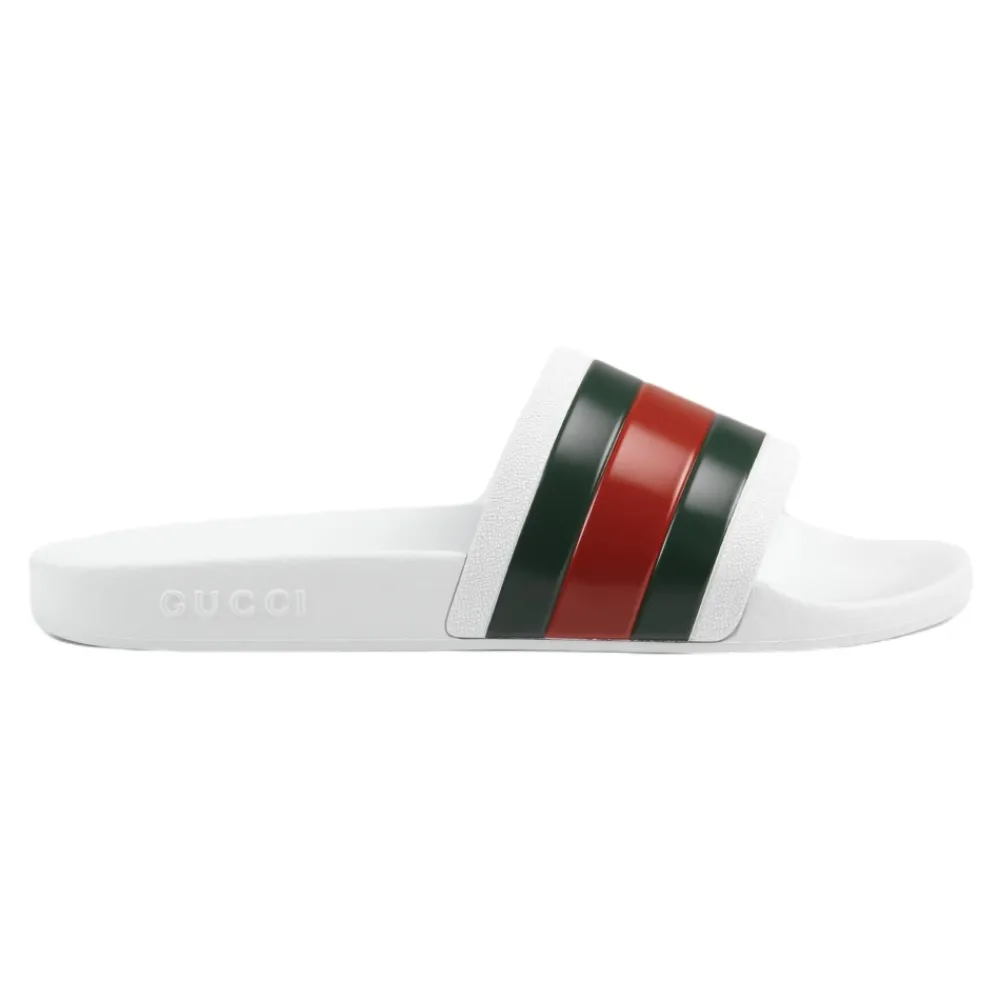 Heren Gucci Web Rubber Slide Sandalen