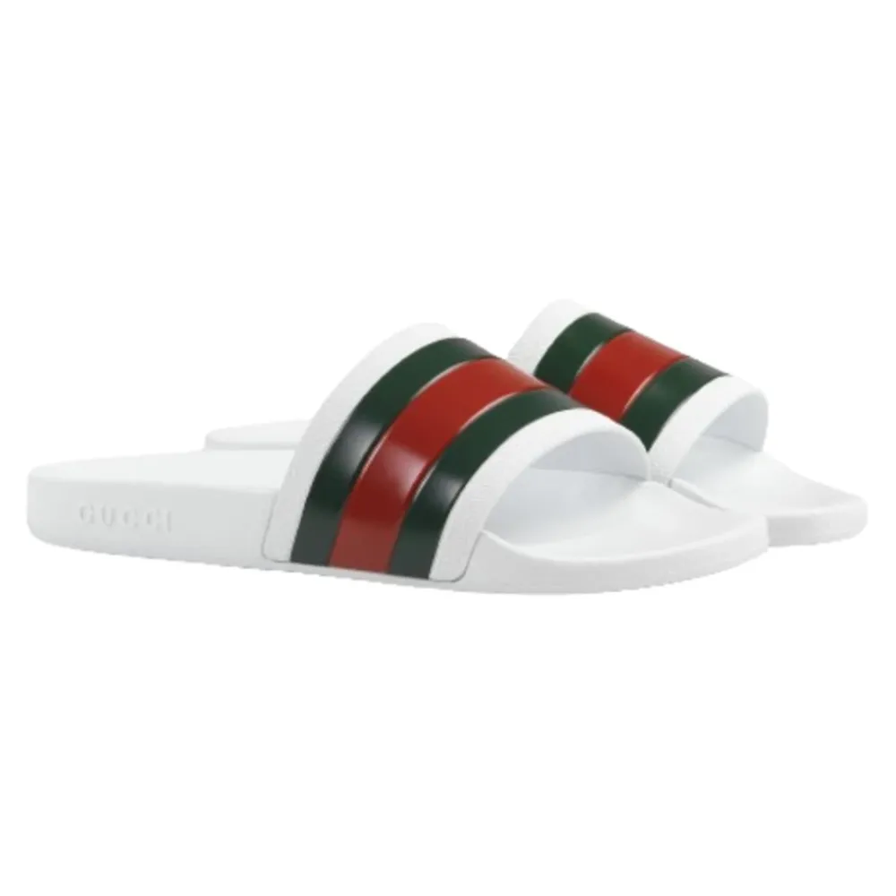 Heren Gucci Web Rubber Slide Sandalen