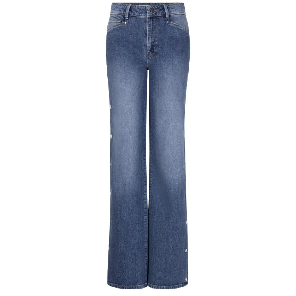 DAMES Dante 6 Jeans^Wijde Pijp Knoop-Op Jeans in Vintage Indigo