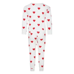 Petit Bateau Wit Katoenen Pyjamaset met Rode Harten