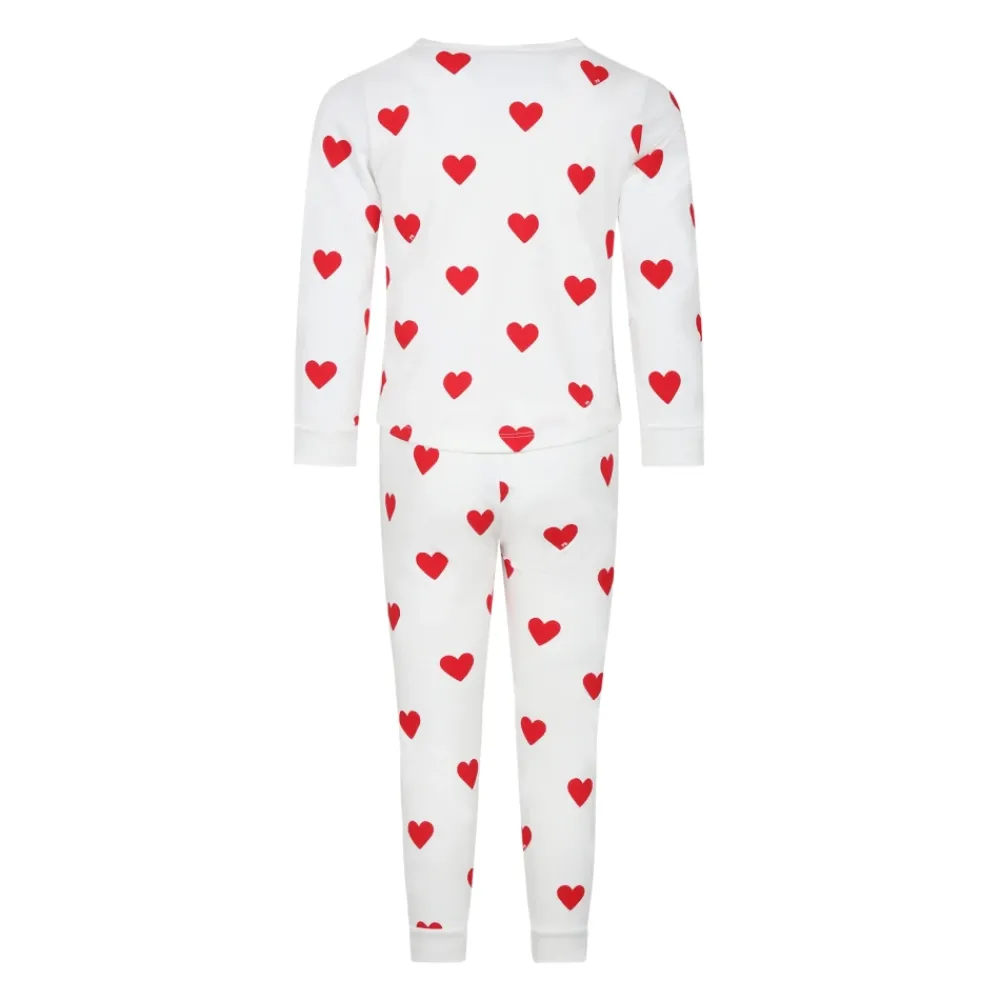 Petit Bateau Wit Katoenen Pyjamaset met Rode Harten