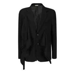 Heren Comme des Garçons Wollen Jas met Stoffen Applicaties