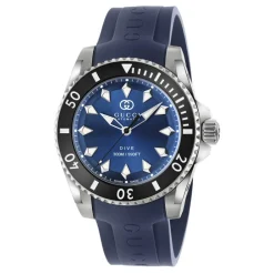 DAMES Gucci Horloges^YA136359 - Dive 40mm roestvrijstalen kast, e wijzerplaat, keramische lunet en rubberen armband