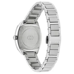 DAMES Gucci YA142510 - Interlocking 29mm roestvrijstalen kast, zilveren zon geborstelde wijzerplaat met 8 diamanten en roze goud vergulde details, kleine secondeweergave, roestvrijstalen armband
