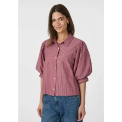 DAMES Neo Noir Blouses^Zachte Streep Donker Stijlvolle Top