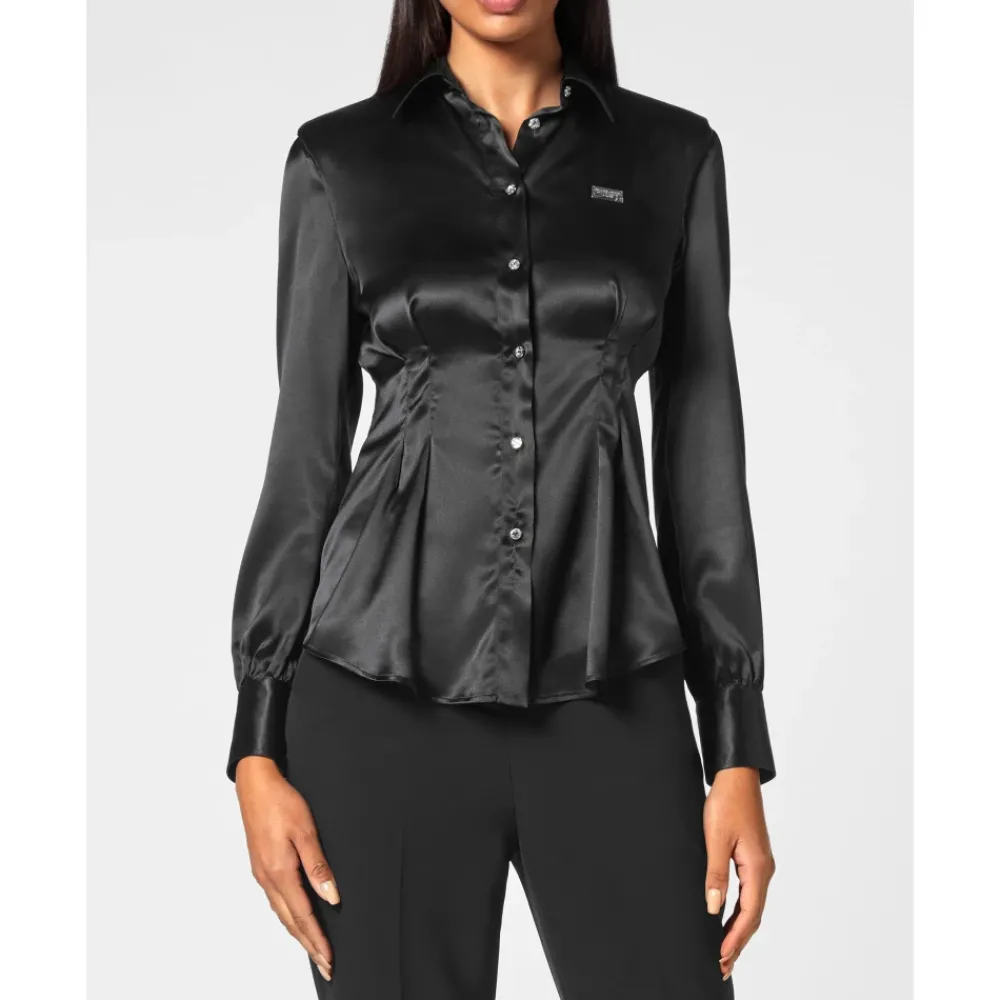 DAMES Philipp Plein Zijden Blouse met Gevulde Schouders