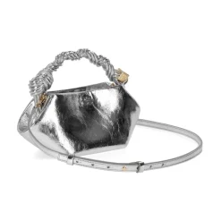 DAMES Ganni Zilveren Leren Mini Handtas met Gevlochten Handvat