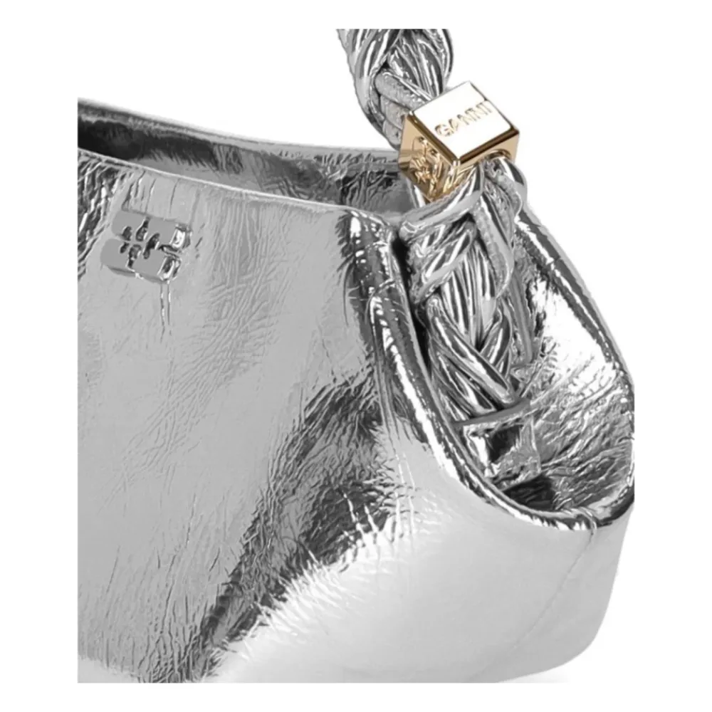 DAMES Ganni Zilveren Leren Mini Handtas met Gevlochten Handvat