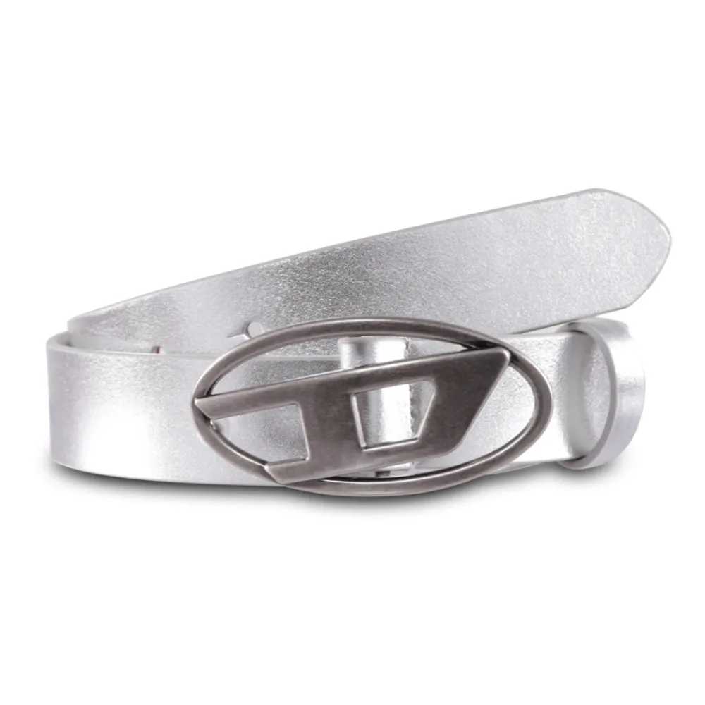 Diesel Riemen En Bretels^Zilveren Leren Riem met Metaal Effect