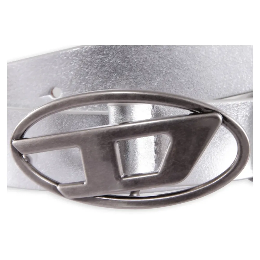 Diesel Riemen En Bretels^Zilveren Leren Riem met Metaal Effect