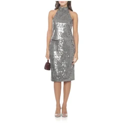 DAMES ROTATE Birger Christensen Shirts^Zilveren Pailletten Hoge Hals Mouwloze Top