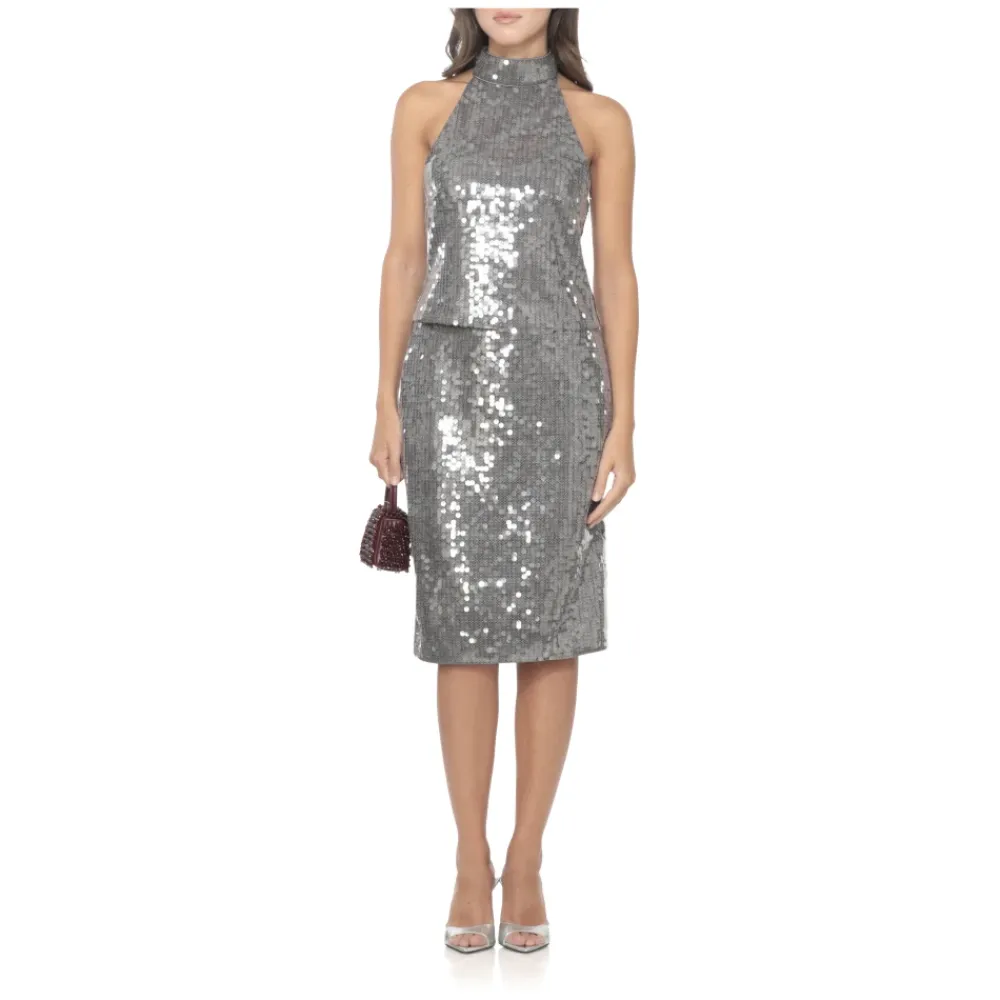 DAMES ROTATE Birger Christensen Shirts^Zilveren Pailletten Hoge Hals Mouwloze Top