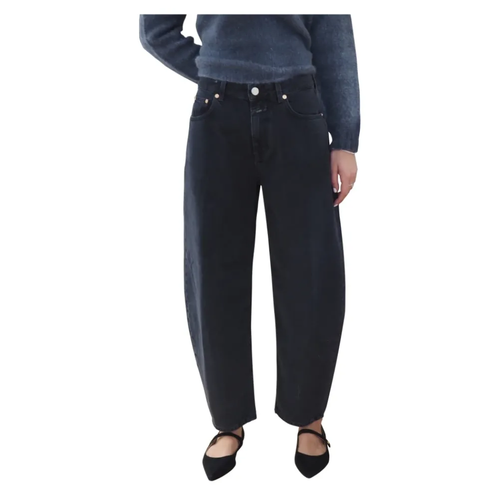 DAMES Closed Zwarte Barrel Fit Cropped Jeans