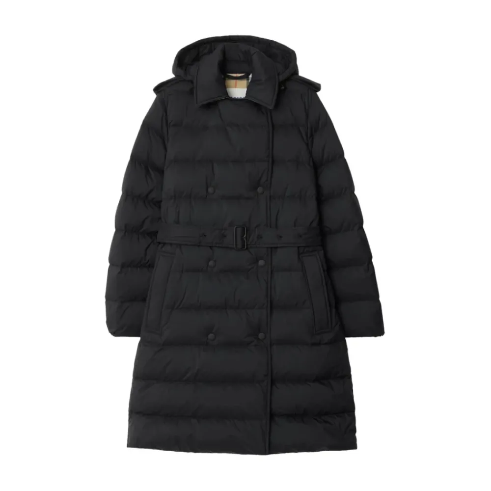 DAMES Burberry e dubbelrijige jas met afneembare capuchon