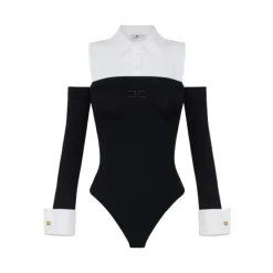 DAMES Elisabetta Franchi e Gebreide Top met Poplin Schouders