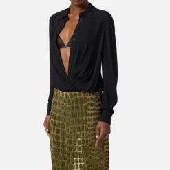 DAMES Elisabetta Franchi e Georgette Bodysuit met Overlapping Drape