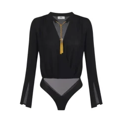 DAMES Elisabetta Franchi Shirts^e Georgette Bodysuit met Mandarin Kraag