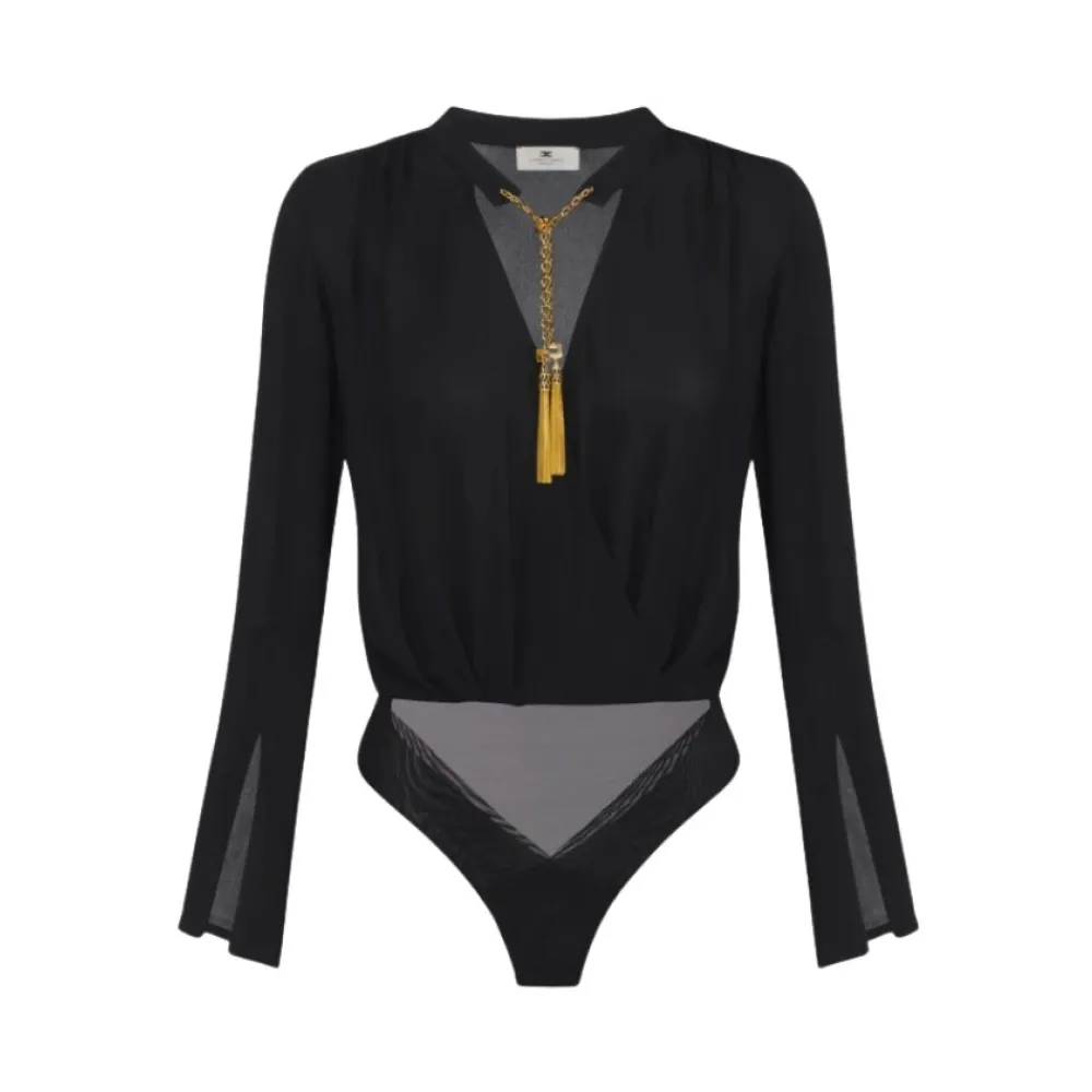 DAMES Elisabetta Franchi Shirts^e Georgette Bodysuit met Mandarin Kraag